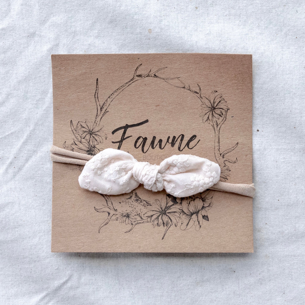 (W) Skinny Bow Headband - Embroidered Floral Cream