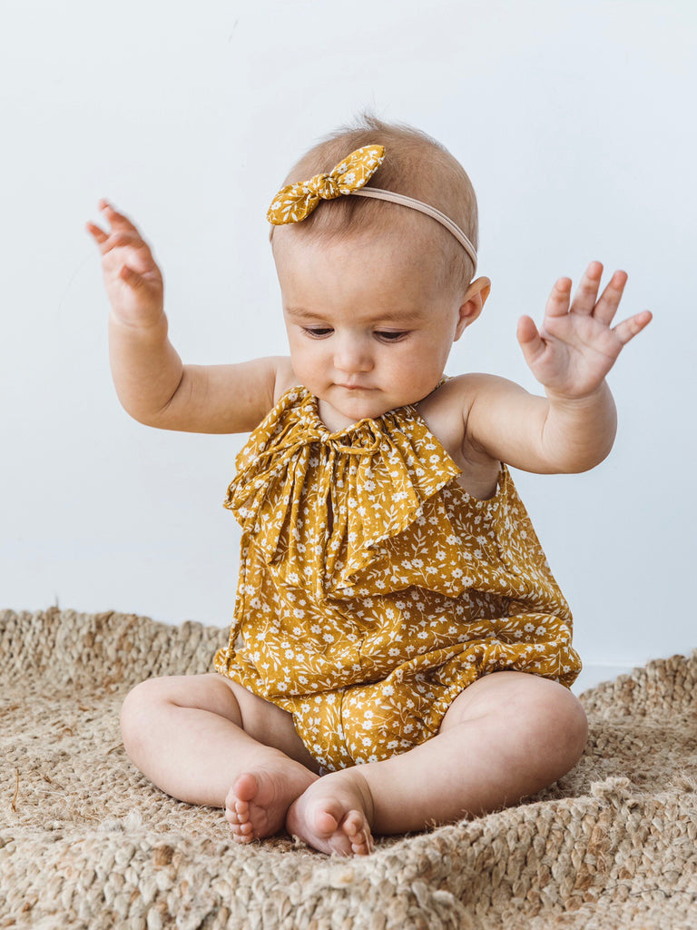 (W) Frill Playsuit - Rusty Gold Floral