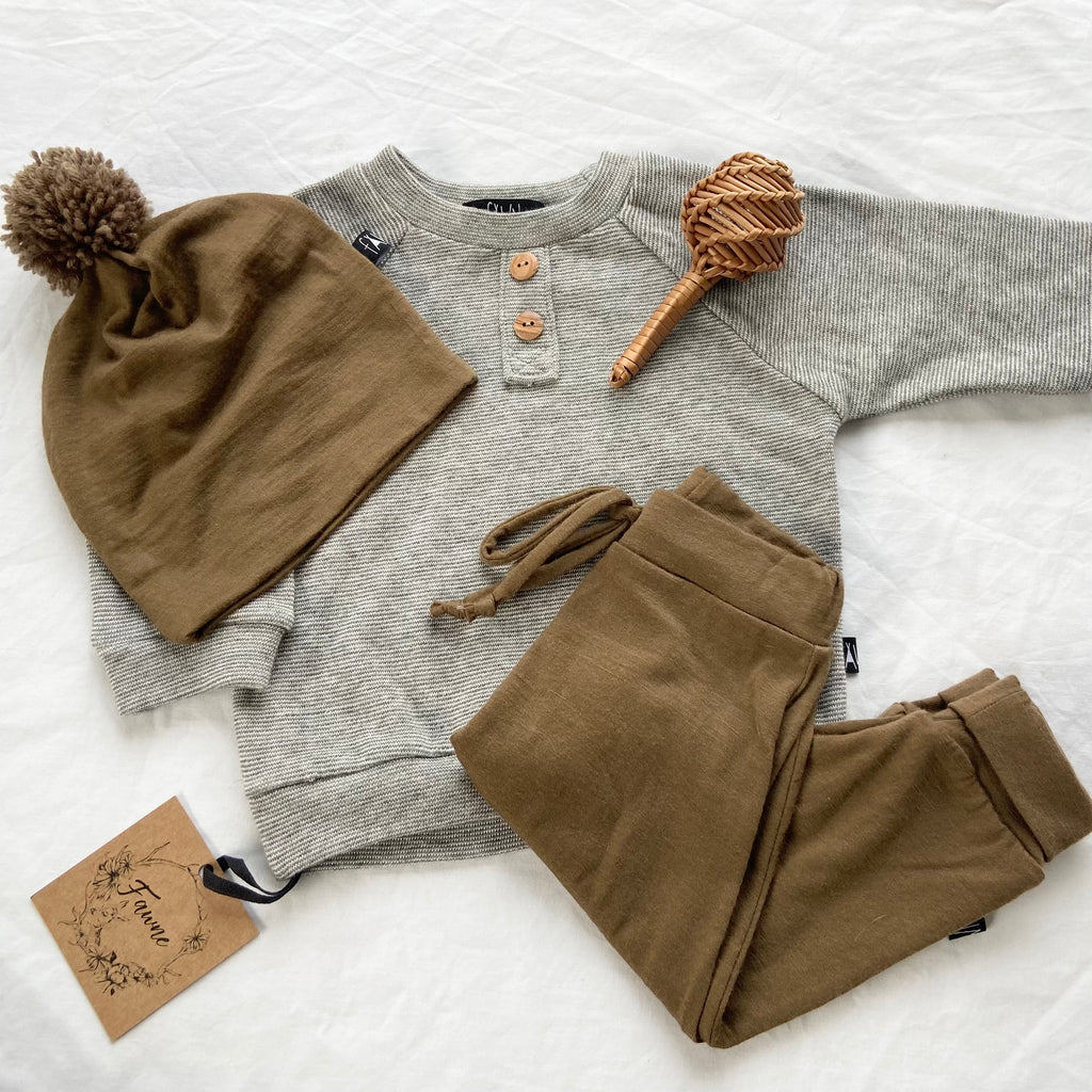 Merino Button Sweater - GreyMarle Stripe (merino/cotton)